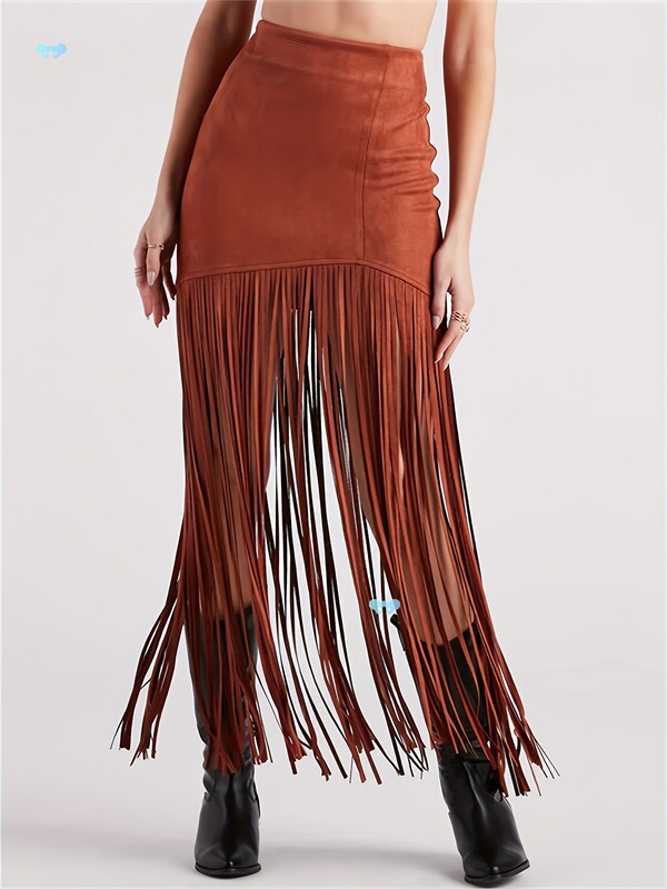 Women's Western Cowgirl Fringe Skirt Suede Bodycon Pencil|undefined