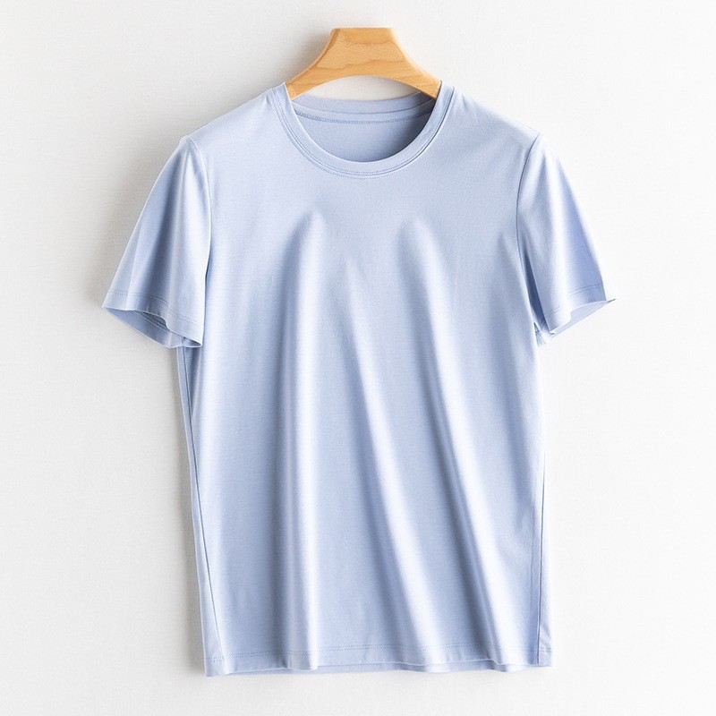 マルベリーシルクシルケットコットンアイスシルケットコットンラウンドネックシルク半袖男性と女性のTシャツ女性2025夏涼しく通気性|undefined