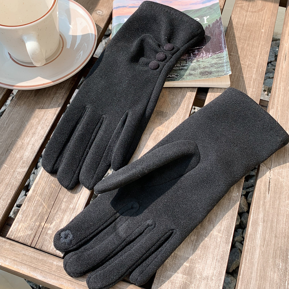 Nuevo botón de color sólido nicho de diseño guantes cálidos de otoño y invierno con guantes de moda al aire libre de dedo largo para ciclismo a prueba de frío