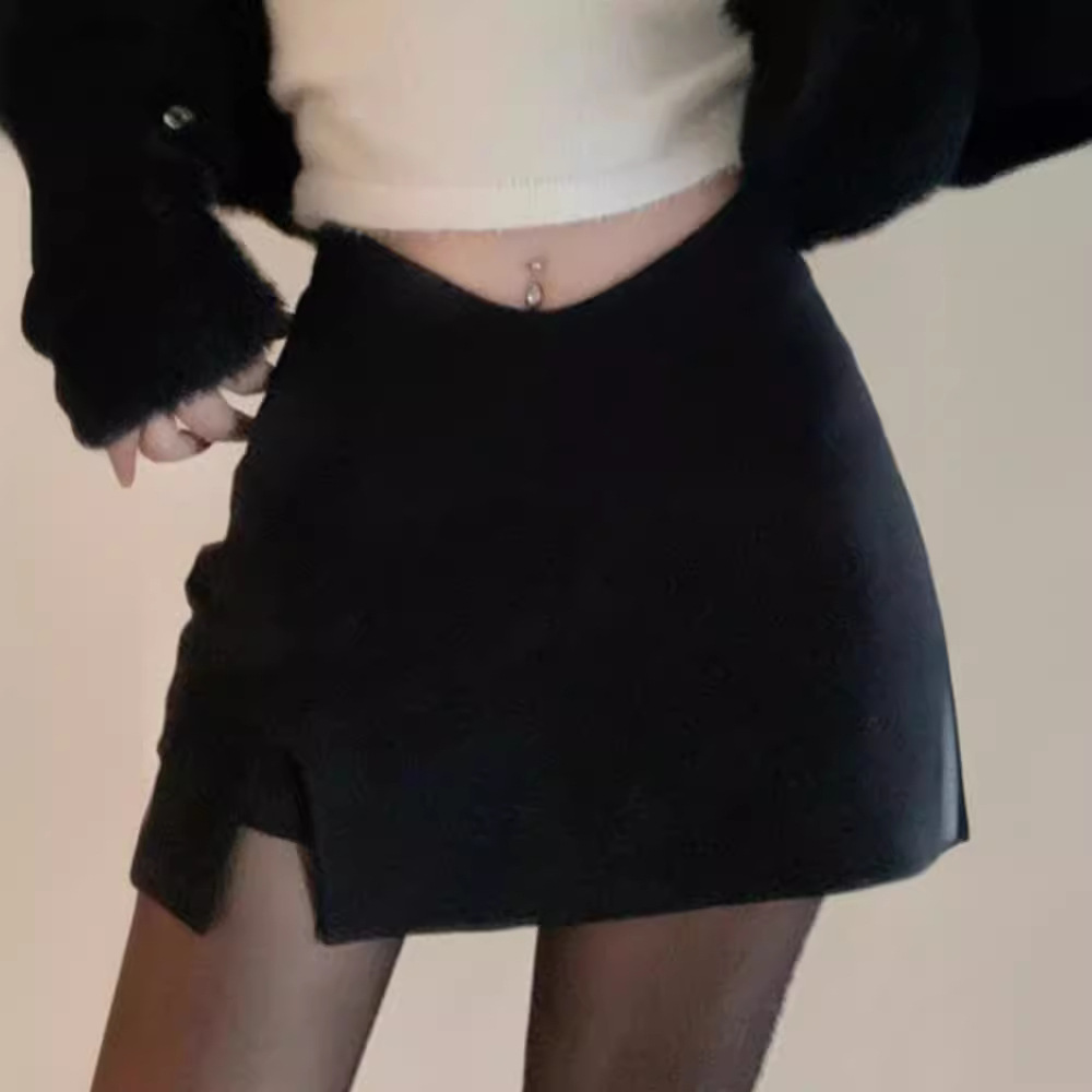 2024 New Summer Black High Waist Skirt Women's A- line Hip Skirt Pure Desire Mini Sexy Hot Girl Skirt