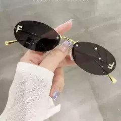 New Rimless Cut-Edge Sunglasses UV Protection High-End Ins Style Rhinestone Celebrity Same款 Shades Wholesale Europe America
