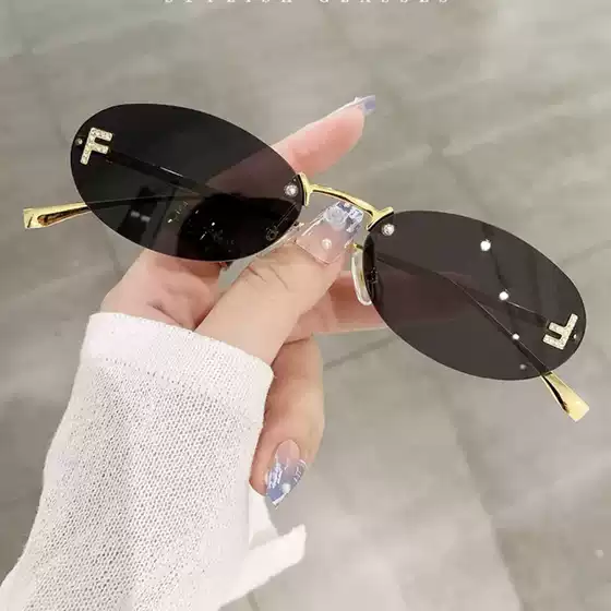 New Rimless Cut-Edge Sunglasses UV Protection High-End Ins Style Rhinestone Celebrity Same款 Shades Wholesale Europe America