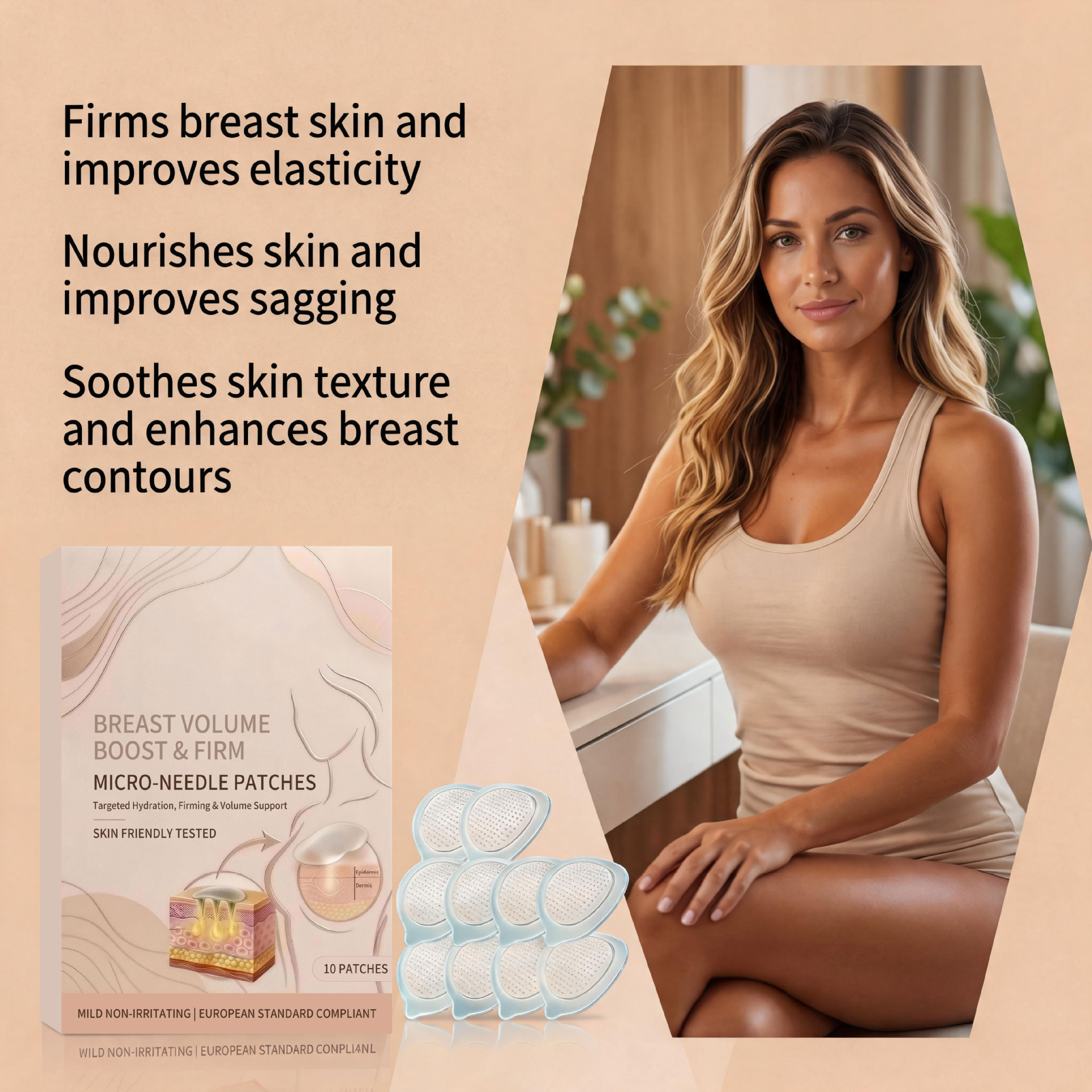 Breast firming micro-point patch set and packaging
