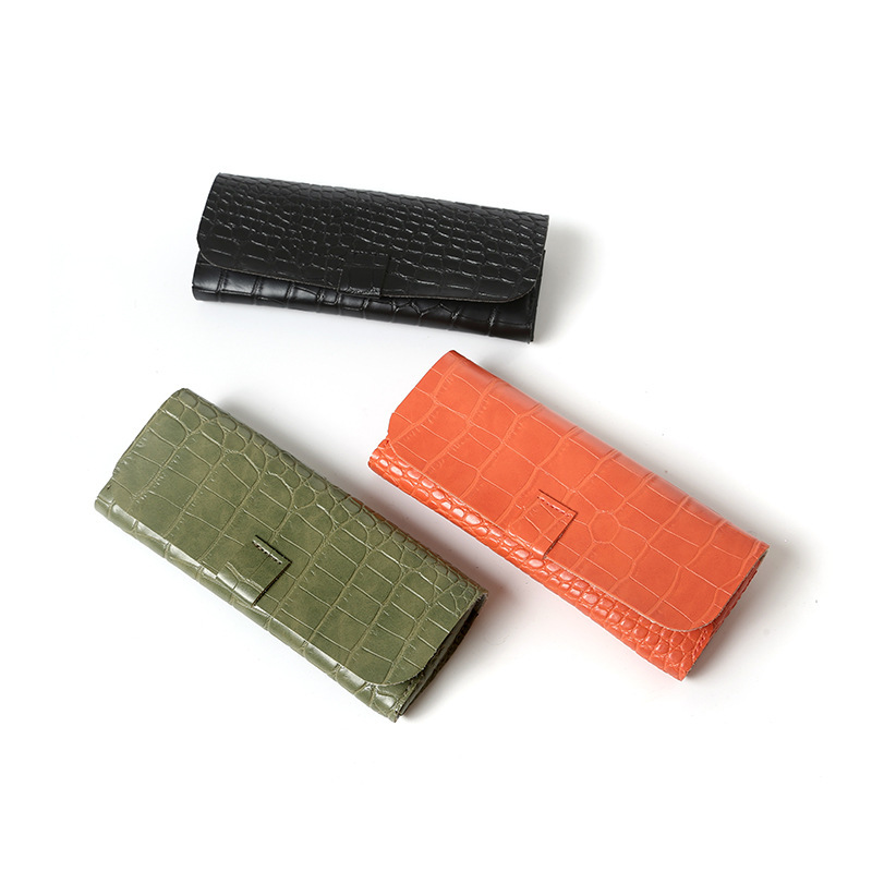 Manufacturer Supplies Magnetic Buckle Sunglasses Case Crocodile Pattern Leather Glasses Bag