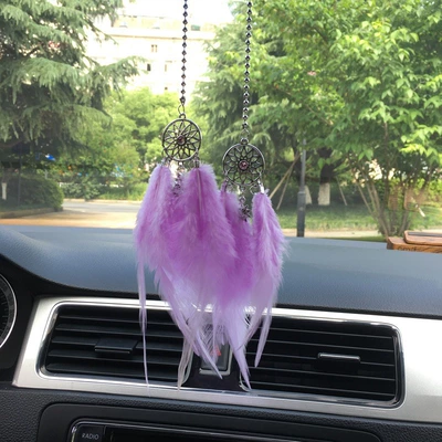 for Car Rearview Mirror, Interior – Car hanging - double-feather-dream-catcher-purple