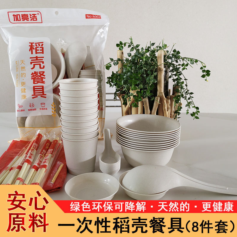 Disposable Bowls and Chopsticks Rice Husk Tableware Set Picnic Barbecue Banquet Party Camping Style Outdoor Travel