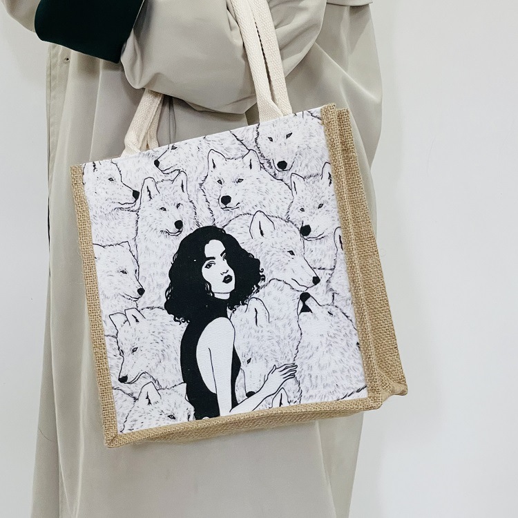 定MUJI黄麻袋简易收叠购物袋日式托特包手提袋拎包袋亚麻袋diy做