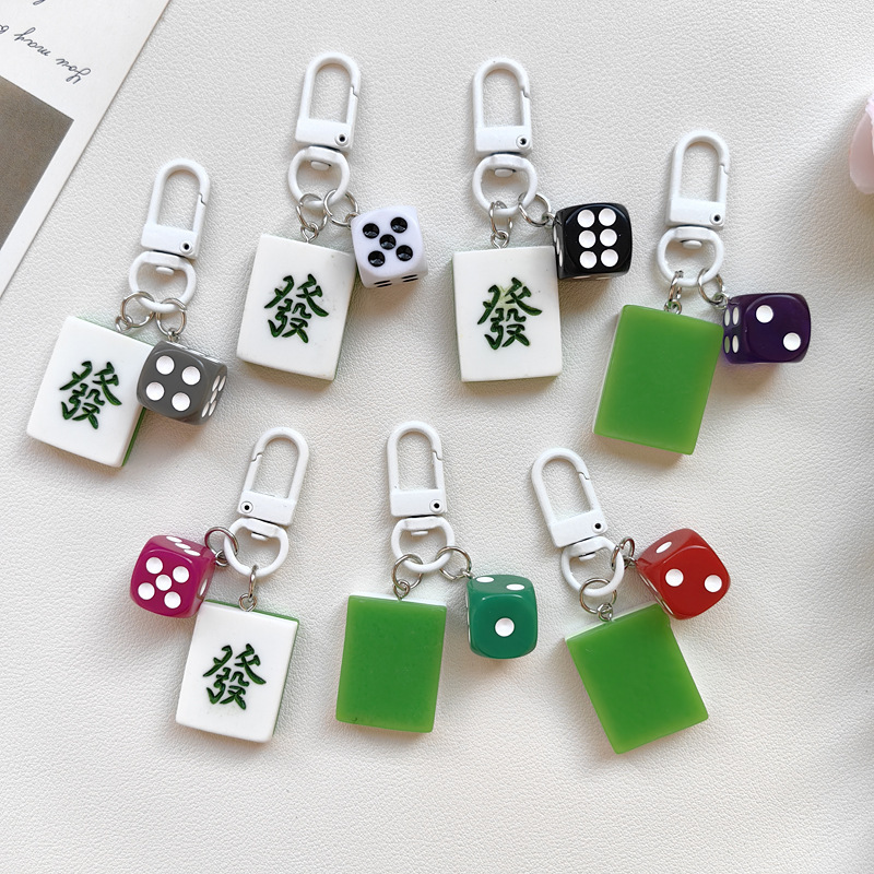 Chinese Style Design Creative Mahjong Fortune Pendant Simple Dice Backpack Keychain Accessory Gift Daily Accessory