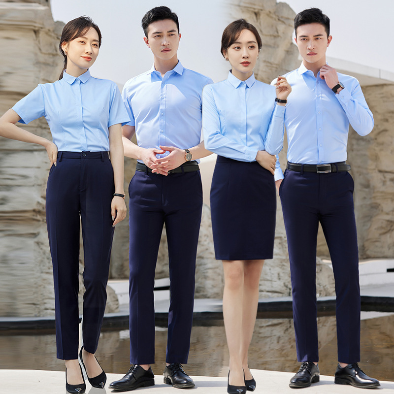 Non-Iron Summer Thin Bamboo Fiber Unisex Professional Work Shirts Long and Short Sleeve Shirts Workwear with Embroidered Logo