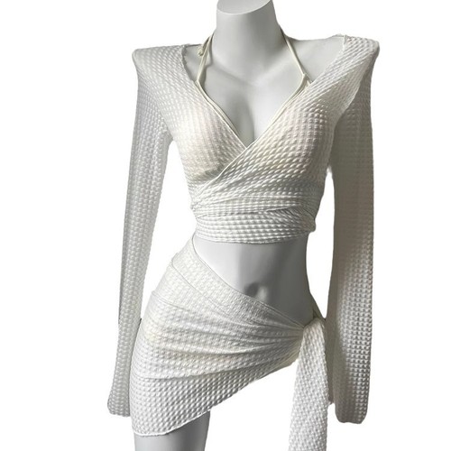 Bikini long sleeve sun protection separates set for women - new style four-piece set with a touch of elegance, slimming and sexy, pure desire white swimsuit