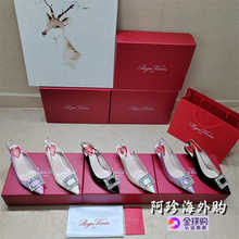 海外代购 /RV水钻方扣尖头系带细跟高跟鞋凉鞋5.5cm