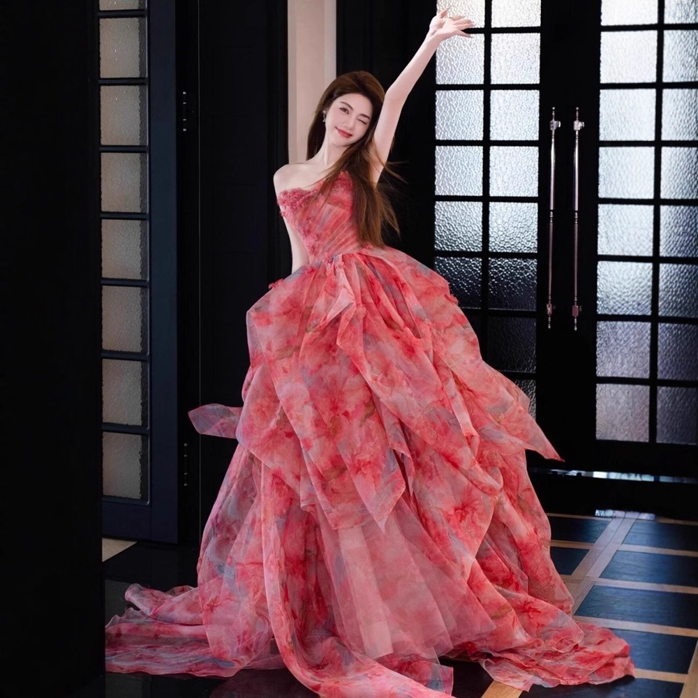 Pink Sweet Flower Wedding Toast Dress 