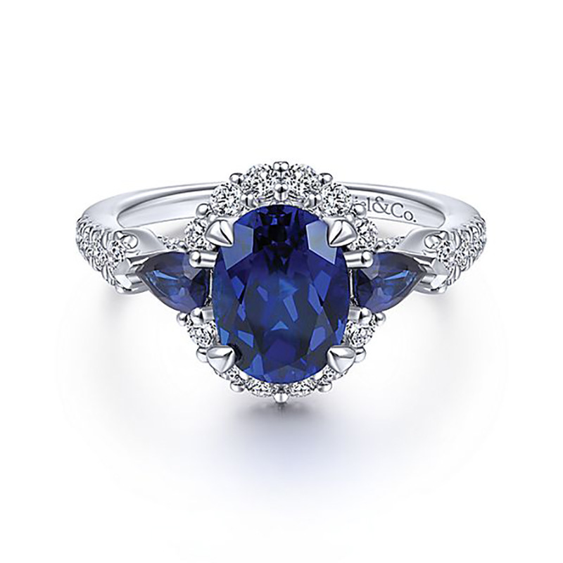 Huajie Wish Popular 925 Silver Blue Day-Shaped Water Drop Zircon Ring Exquisite Women's Engagement Ring Direct Sale Huajie Wish Popular 925 Silver Blue Day-Shaped Water Drop Zircon Ring Exquisite Women's Engagement Ring Direct Sale