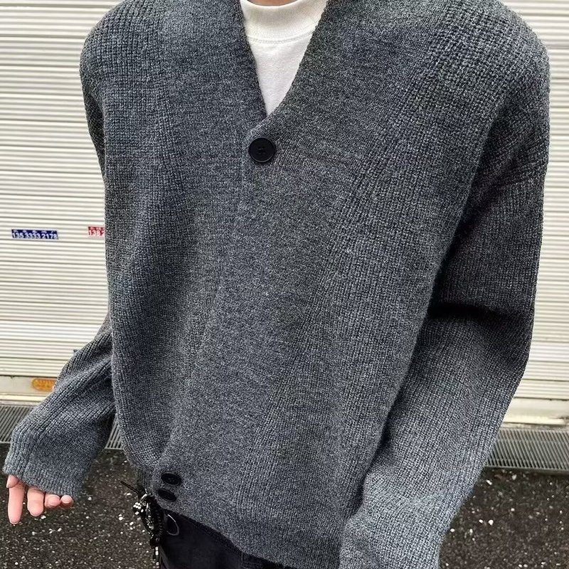 クリーンフィットカーディガンジャケットメンズ春秋オールドマネースタイルローブセーターレイジーハイエンドVネックセーター|undefined