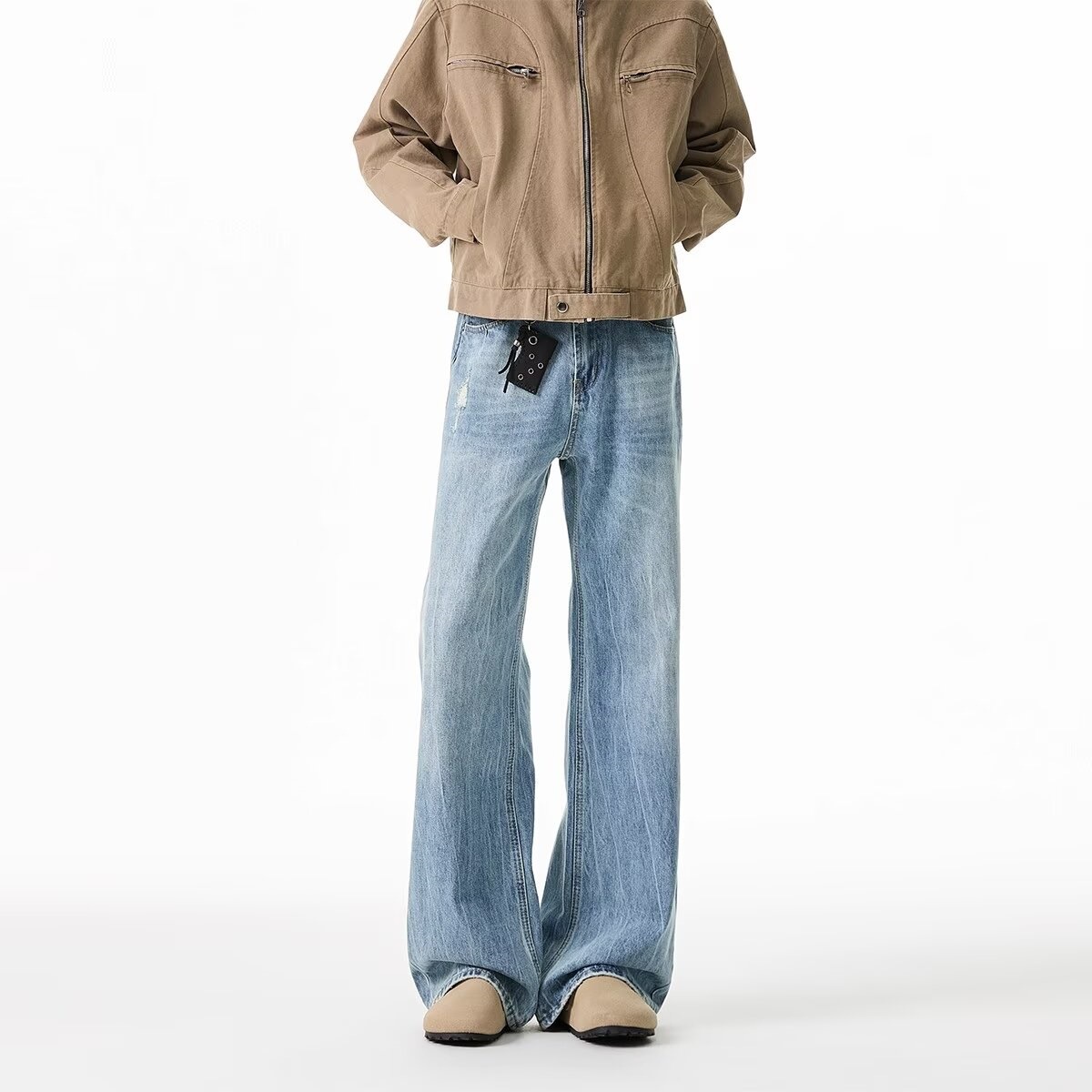 Bamboo Pattern Scimitar Jeans Men's Floor-Length Pants Autumn Loose Straight 2025 American Style Flared Wide-Leg Pants