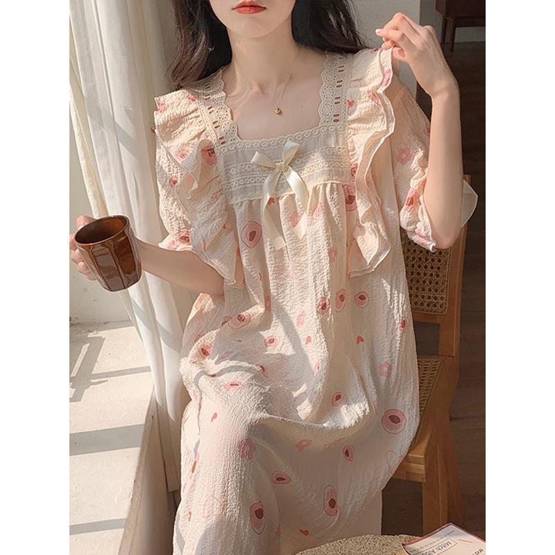 Camisón de verano de dibujos animados de las mujeres lindo dulce en línea celebridad manga corta estilo princesa pijamas verano homewear de las mujeres puede salir