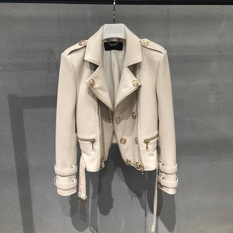 米白色机车小皮衣外套女士秋冬2020年新款时尚小个子短款夹克上衣