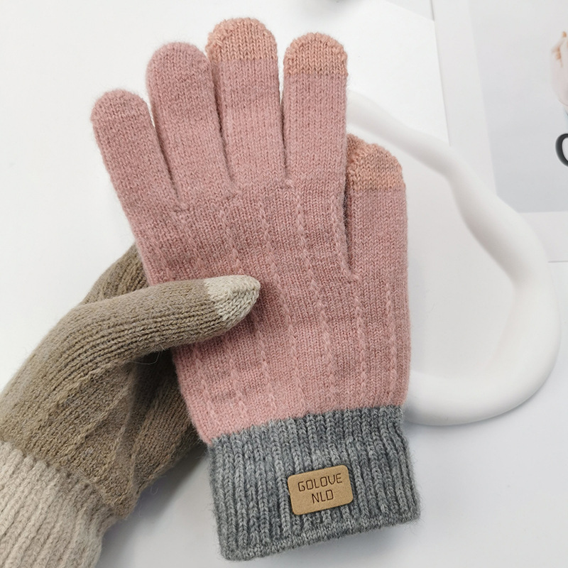 Otoño e Invierno de felpa de punto guantes de pantalla táctil de las mujeres calientes de los hombres al aire libre de montar anti-Congelación de lana forrada gruesa de Corea lindo