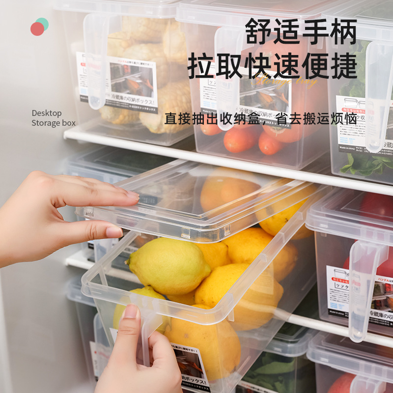 Caja de almacenamiento para refrigerador de plástico con asa, transparente y hermética