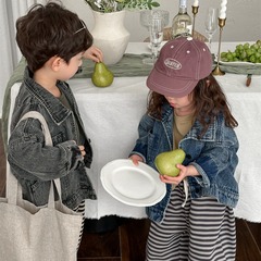 佳葉童品2024兒童春季做舊復古風牛仔外套寶寶洋氣百搭上衣夾克