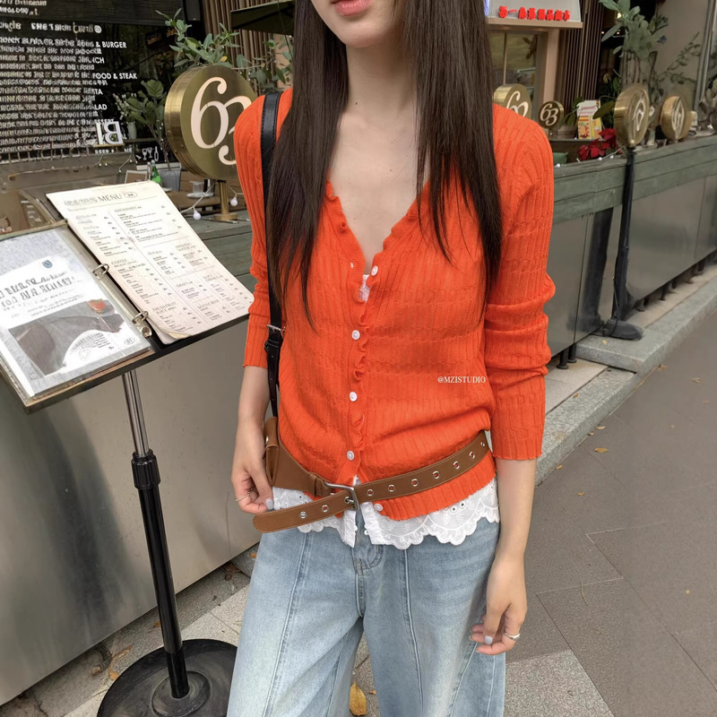 Mzi Studio Korean-Style Lace Sweet and Delicate Elegant V-Neck Knitted Cardigan Top for Women Spring and Summer Sun Protection Jacket Mzi Studio Korean-Style Lace Sweet and Delicate Elegant V-Neck Knitted Cardigan Top for Women Spring and Summer Sun Protection Jacket