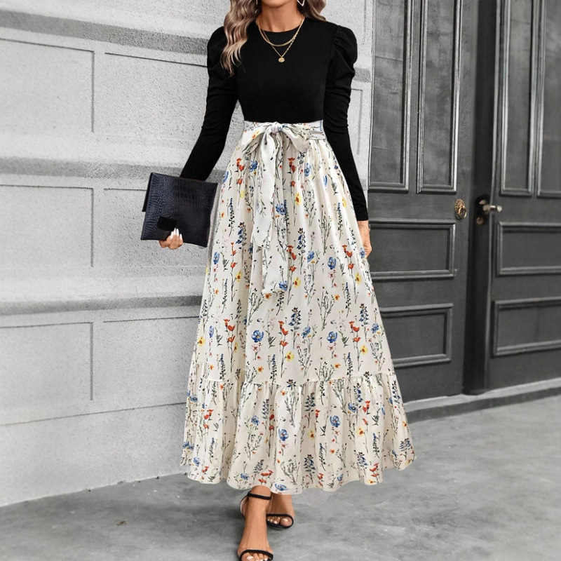 In-Stock Cross-Border Amazon Aliexpress Tk European and American Spring/Summer New Fashion High-End Elegant Printed Loose Dress
