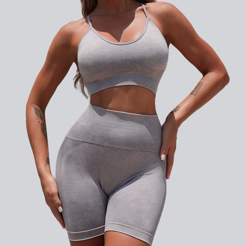 Nuevos pantalones cortos transfronterizos con umbilical abierto, yoga, elevación de cadera, cintura alta, Amazon, ropa de mujer apretada europea y americana, mangas cortas