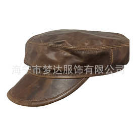 秋冬女式海军帽遮阳平顶帽真皮绵羊皮贝雷帽休闲欧美风英伦画家帽