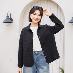 YUN韫2025新款秋冬菱形格衬衫领宽松休闲简约大码百搭开衫外套女