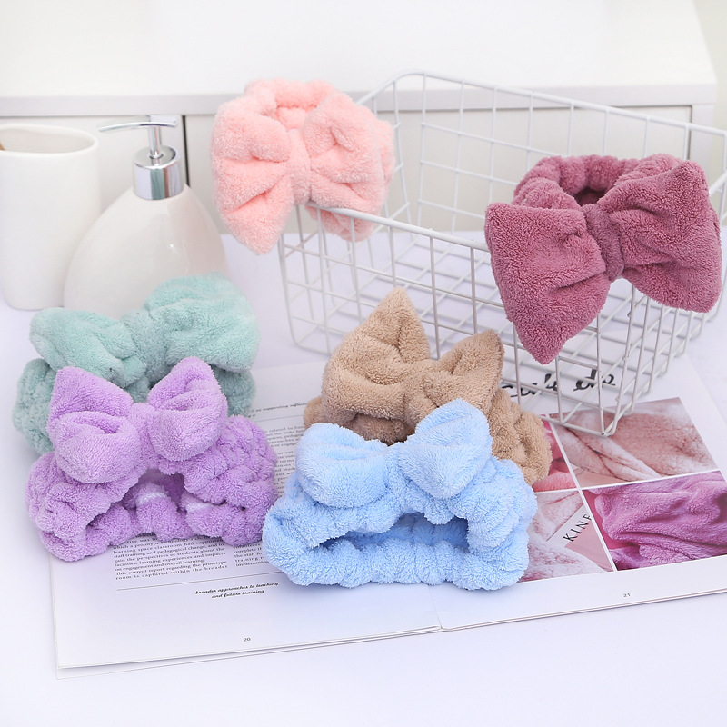 Headband Cute Face Wiping Water for Girls Coral Fleece Hair Tie Korean Version Head Scarf Cute Butterfly Bow Makeup Gift Plush
