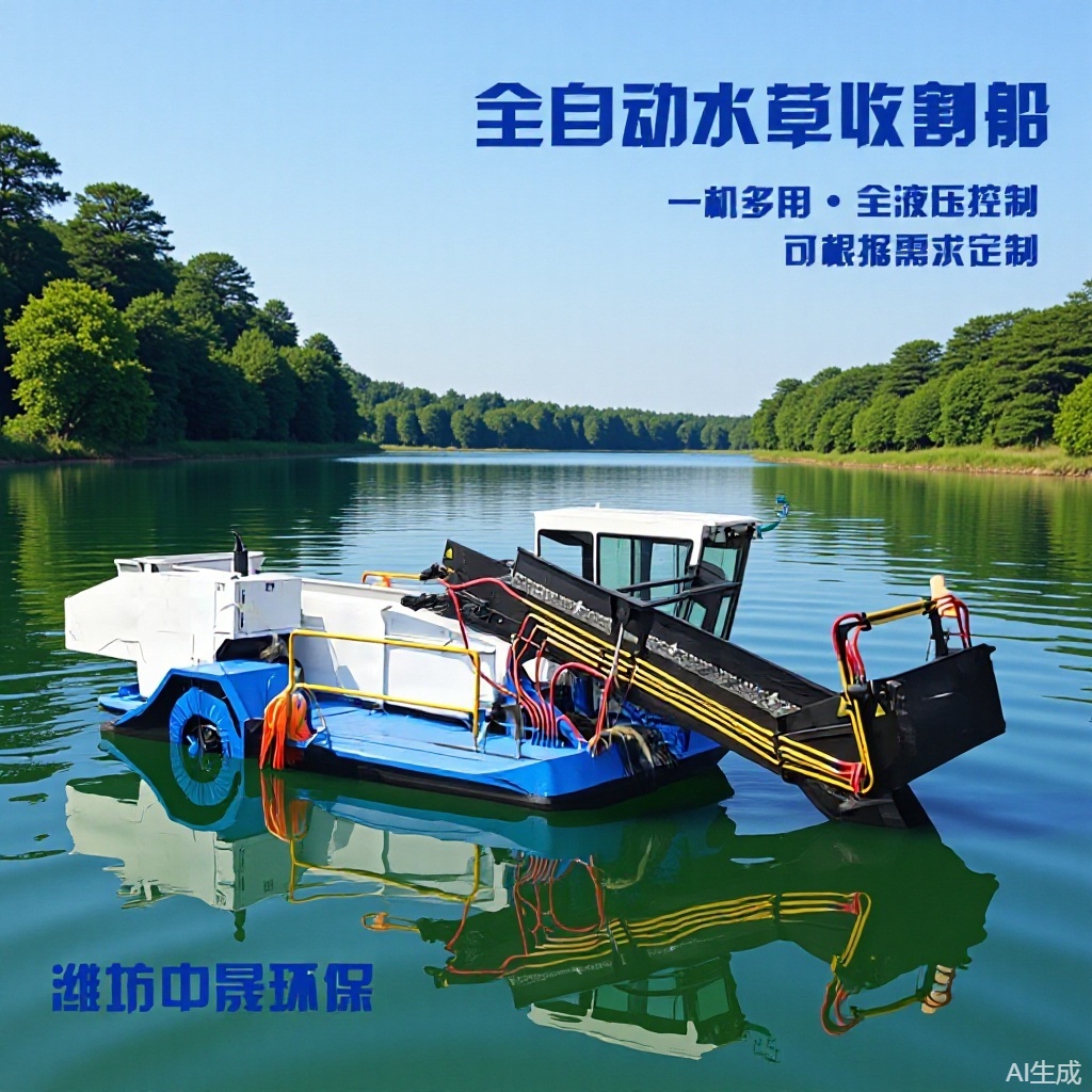 收割水草菱角菜设备液压驱动水白菜水花生打捞船自动清理船配置