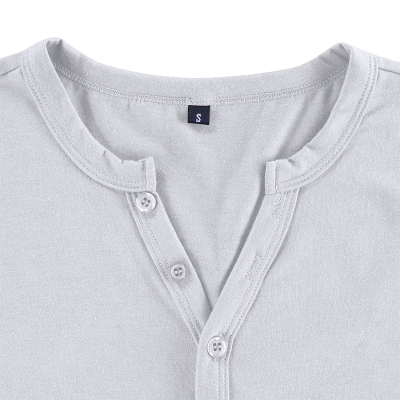 Heißer Sommer Atmungsaktive Herren Henry Kurzarm T-shirt Europäische und Amerikanische männer Taste Einfarbig T-shirt Top_voghion.com