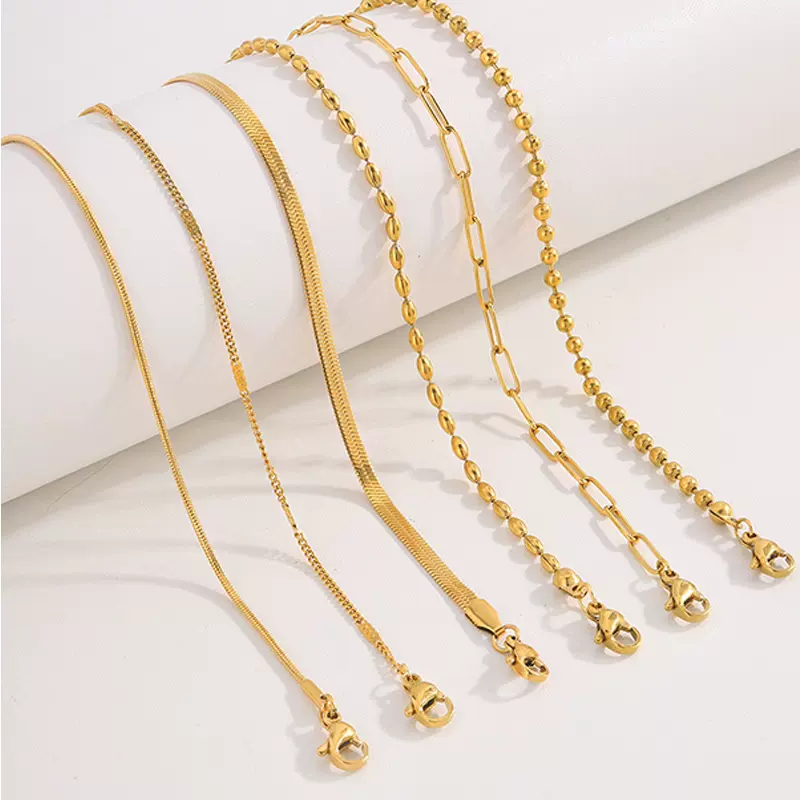 跨境新品个性不锈钢手链可叠戴欧美爆款ins风素链18k金不掉色手饰