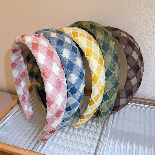 Small fresh sponge plaid headband, sweet and cute campus style headband, fashionable internet celebrity personality hair accessory