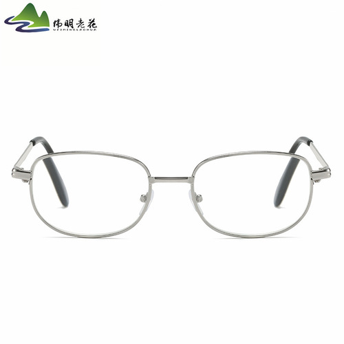 Folk Traditional Crystal Glass Metal Reading Glasses with Large Elliptical Silver Frames and Cases for Elderly Wholesale