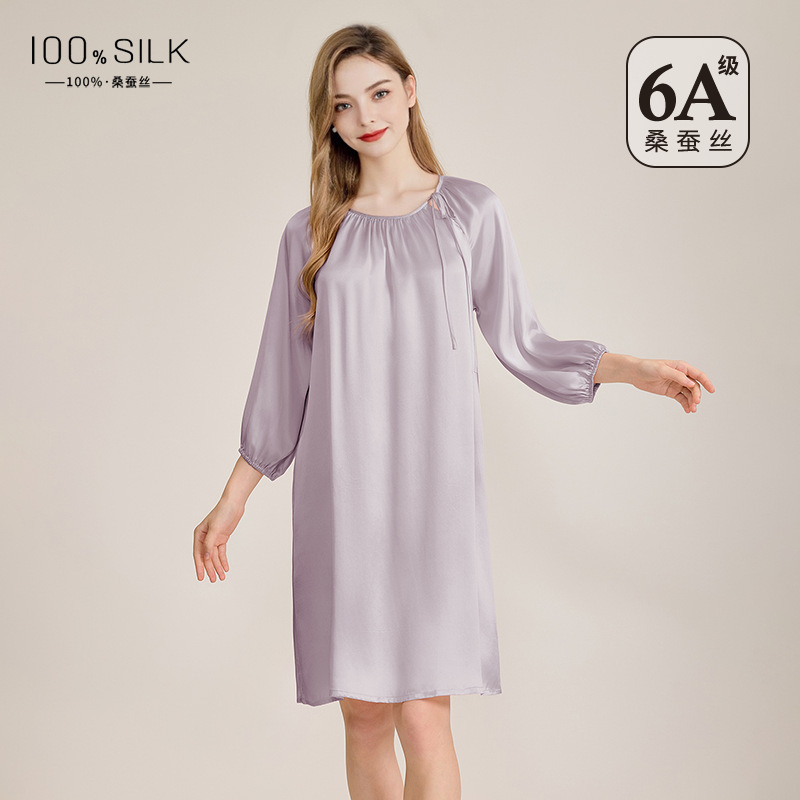 2026 Spring/Summer New French Style Silk Nightgown for Women 100% Mulberry Silk Lazy Loose Plus Size Babydoll Dress Princess Dress