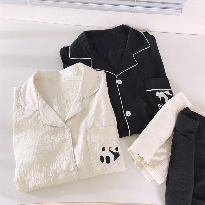 Pijamas de pareja para hombres y mujeres verano sección delgada nube algodón estudiante color sólido dibujos animados panda simple talla grande dulce servicio a domicilio