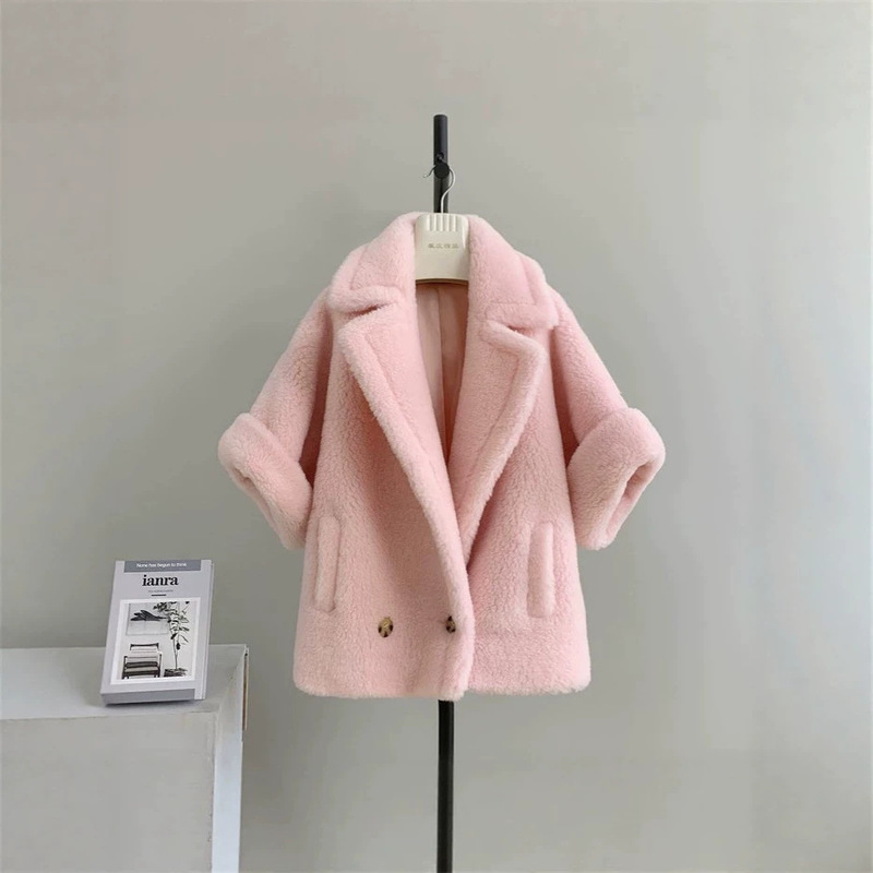 MAX short teddy jacket teddy camel wool imported fur coat for women with cuffed sleeves W66 pure wool MAX short teddy jacket teddy camel wool imported fur coat for women with cuffed sleeves W66 pure wool