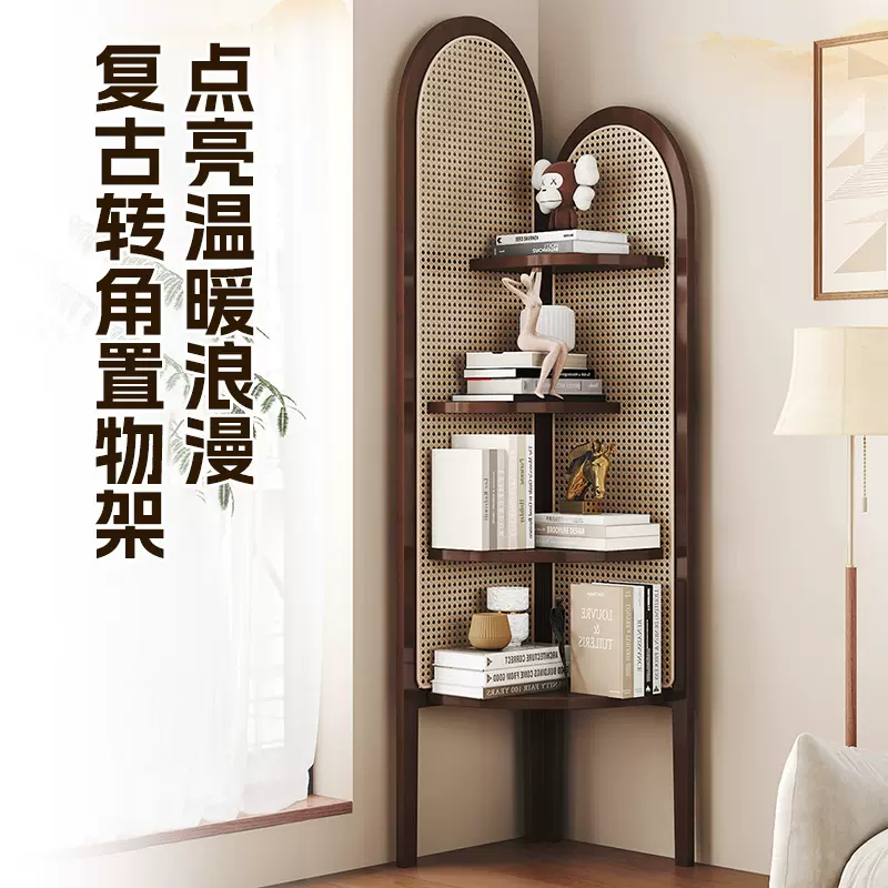 角柜卧室客厅置物架中古风落地摆件书架转角三角柜收纳转角置物架