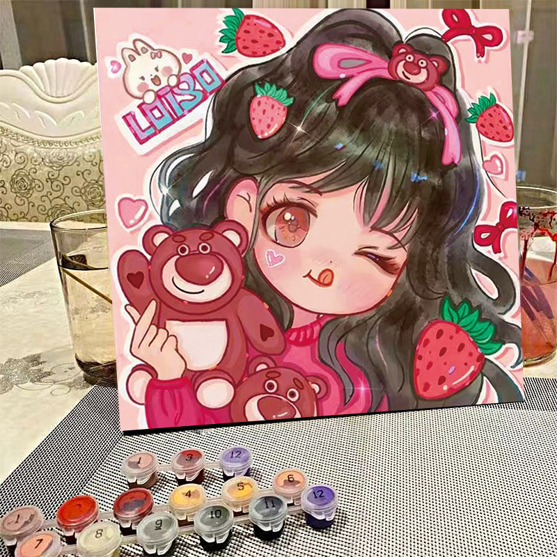 デジタル油絵diyの塗り絵の子供は漫画のアニメを埋めて色を塗ります。|undefined
