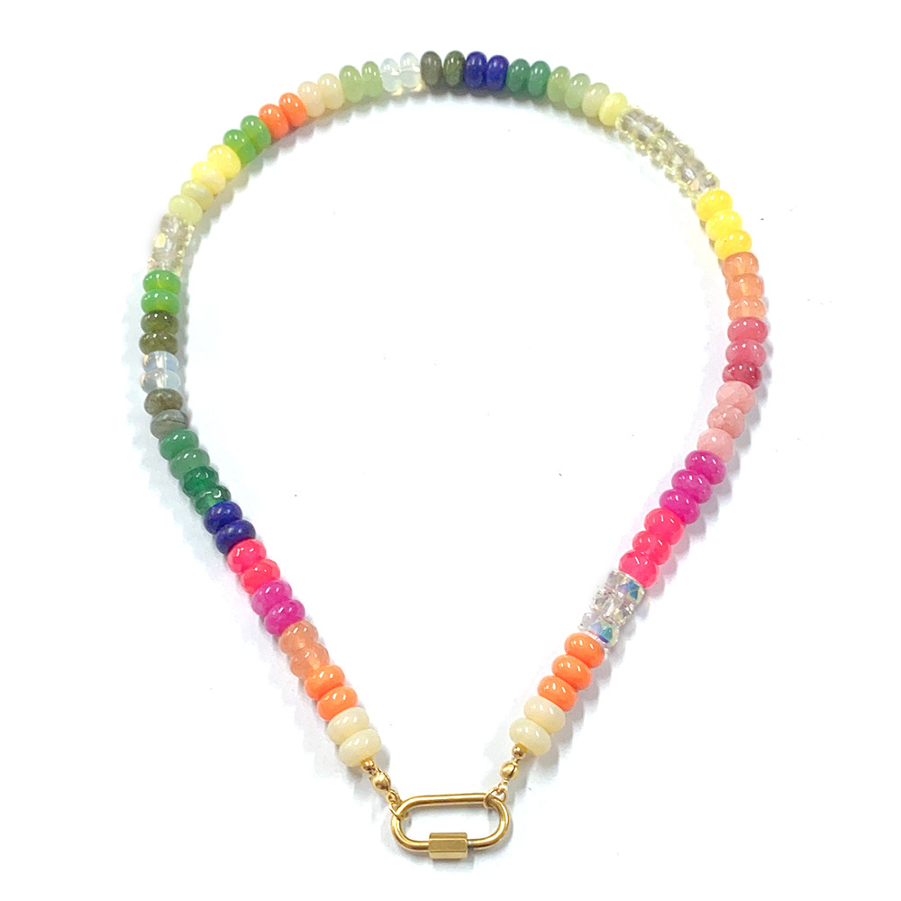200g Weight Necklace Classification 304 Stainless Steel Chain Material 1 Piece Quantity Casual Occasion natural stone Material Geometric Pattern Women's Gender Sweet Style Beaded Craft 1 Piece Sweet Geometric Natural Stone 304 Stainless Steel Necklace 6