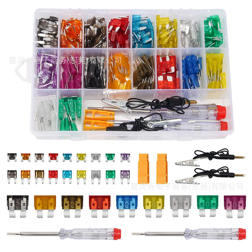 跨境 306PCS 汽车插片式保险丝锌质车用保险片熔断器＋试电笔工具