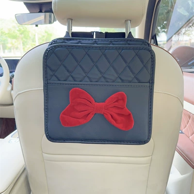 Seat storage box car multi-function rear car storage hanging bag hanging seat supplies women (Car storage bag/box) - red-bow-black-seat-suspension-storage-box