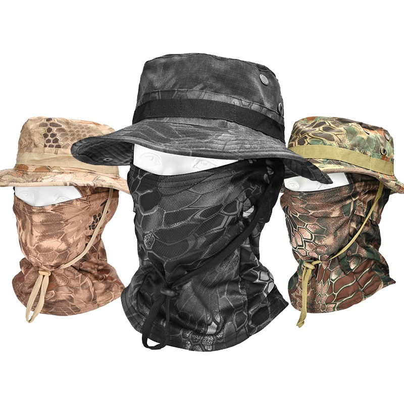 Patrón de pitón camuflaje redondo bonnet al aire libre montaña ciclismo acampado pesca protección solar máscara de secado rápido transpirable gorra