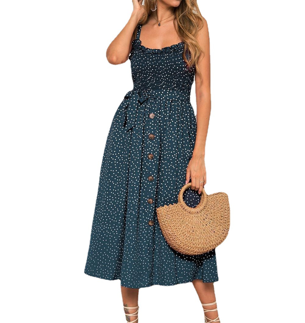 New Product Sling Ruffled Polka Dot Print Dress Lady Dress