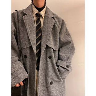 Light Mature Style Mid-length Woolen Coat Men's Winter Thickened High-end Elegant Double-breasted Profile Coat Coat