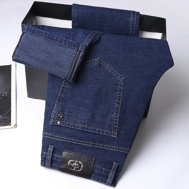 Autumn New Jeans Men's High Waist Elastic Loose Straight Casual Pants Anti Theft Buckle Back Bag_voghion.com