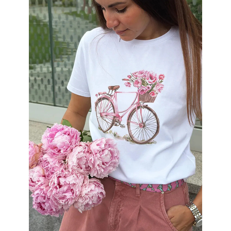 100% Pure Cotton Short-Sleeved T-Shirt European and American Style Loose and Sweet Girly Chic Cover-Up Lazy Style Slimming Look Top Trendy