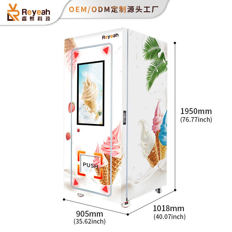 Máquina expendedora de congelación con pantalla táctil inteligente comercial de 32 pulgadas, máquina expendedora de alimentos congelados rápidamente, elevador, gabinete de helado cultural y creativo