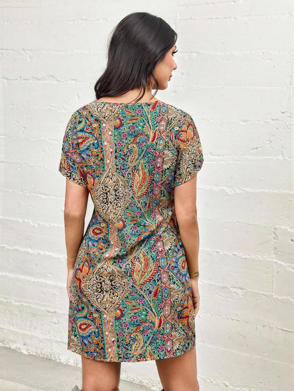 154g Weight Above Knee Dress Length Type Short Sleeve Sleeve Length Sheath Dress Dresses Type Batwing Sleeve Sleeve Type Polyester Fabric Type Mid Waist Waist Line Holiday Occasion Round Neck Neckline Regular Fit Fit Type Multicolor Pattern Summer Season Women's Gender Streetwear Style Wholesale Women's Streetwear Multicolor Holiday Round Neck Short Sleeve Sheath Dress 14
